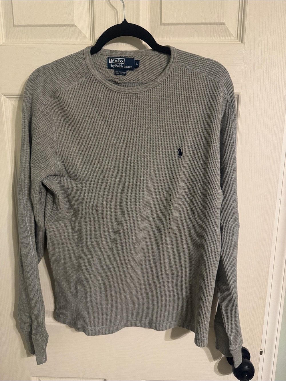 Ralph Lauren Men’s Gray Waffle Knit Crewneck Sweater with Pony Logo